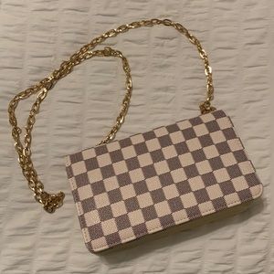 White checkered crossbody purse